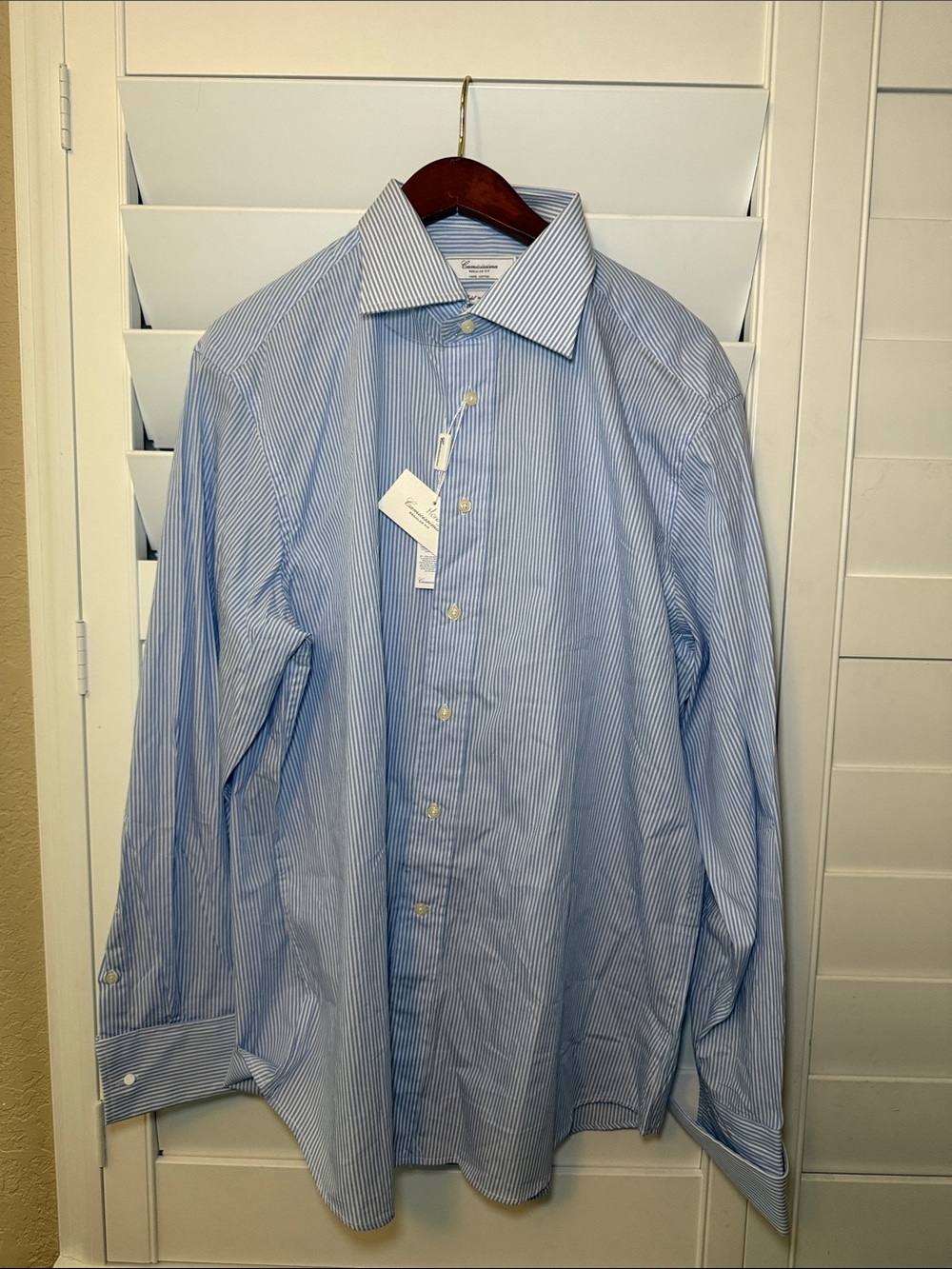 NEW! Camicissima Striped French Cuff Dress Shirt Button Up Size 17 Reg Fit Blue